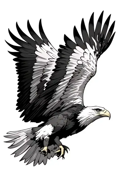 eagle on back , realistic , aggressive , flying toward sky , facing the chest of eagle , it looks at me tattoo design idea