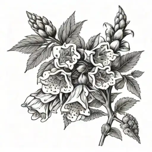 a single sprig of Foxglove flowers tattoo design idea
