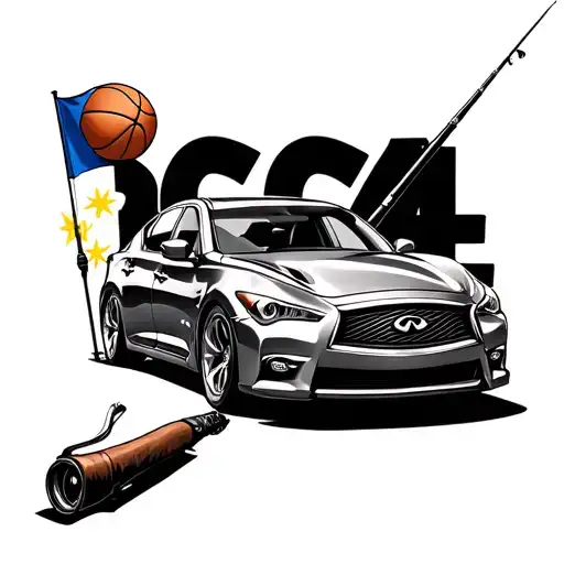 Infiniti M56X car with a Filipino flag fishing rod and a basketball tattoo design idea