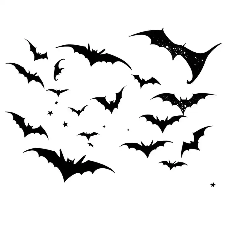 moon star bats flying tattoo design idea