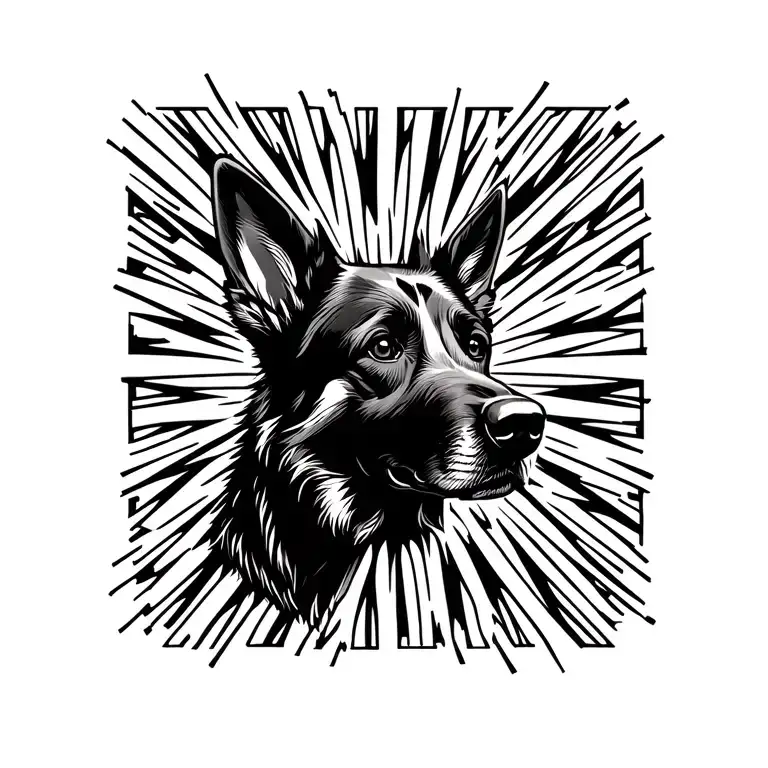 sun with German shepherd ears silhouette tattoo design idea