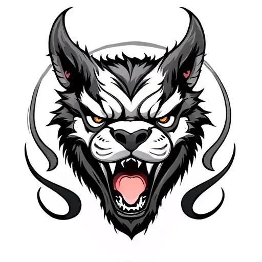 fu dog face demon tattoo design idea