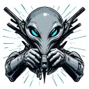 alien with blue eyes and ray gun tattoo design idea