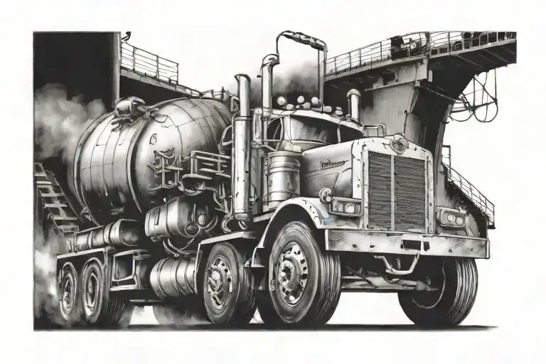 18 wheeler tank going up stairway tattoo design idea