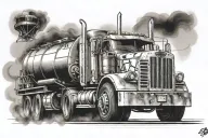 18 wheeler tank going up stairway tattoo design idea