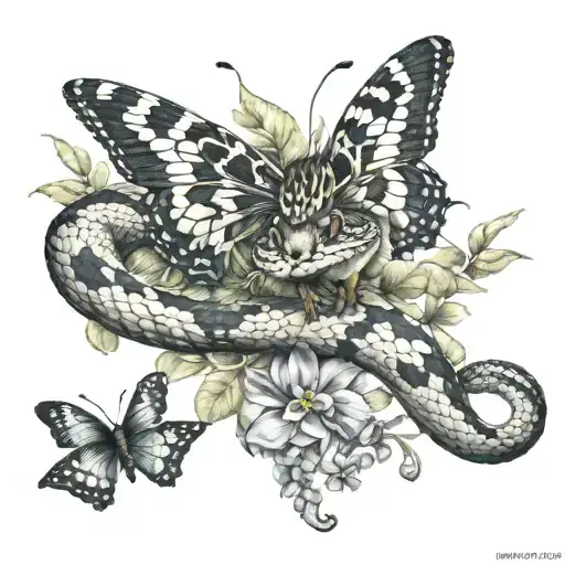 snake chipmunk butterfly tattoo design idea
