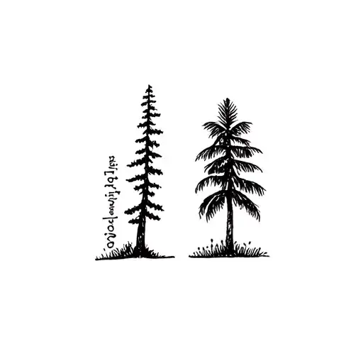 Ponderosa Pine tree and palm tree fine line tattoo side by side tattoo design idea