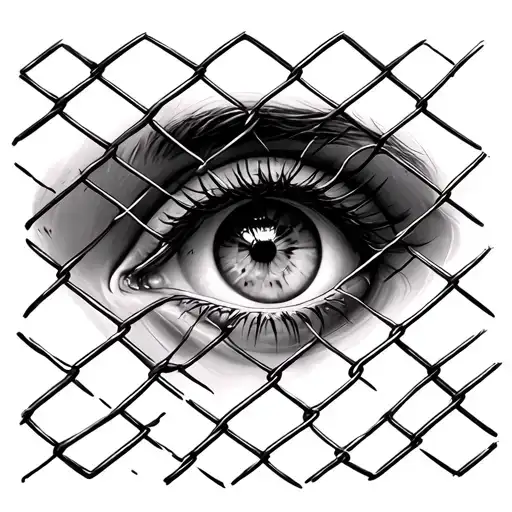 female eye inside a chain link fence tattoo design idea