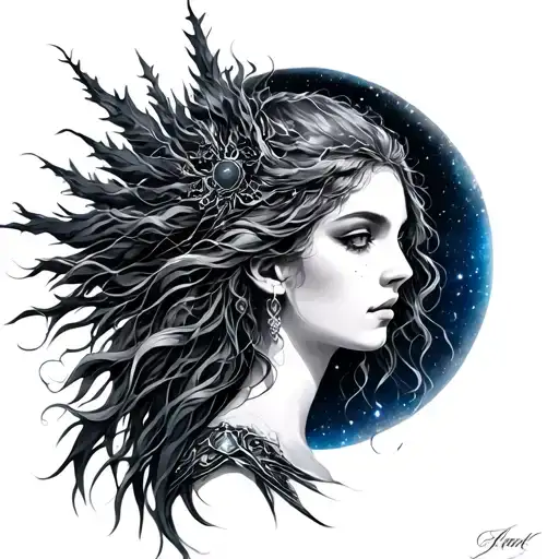 aurora borealis freya goddess polaris tattoo design idea