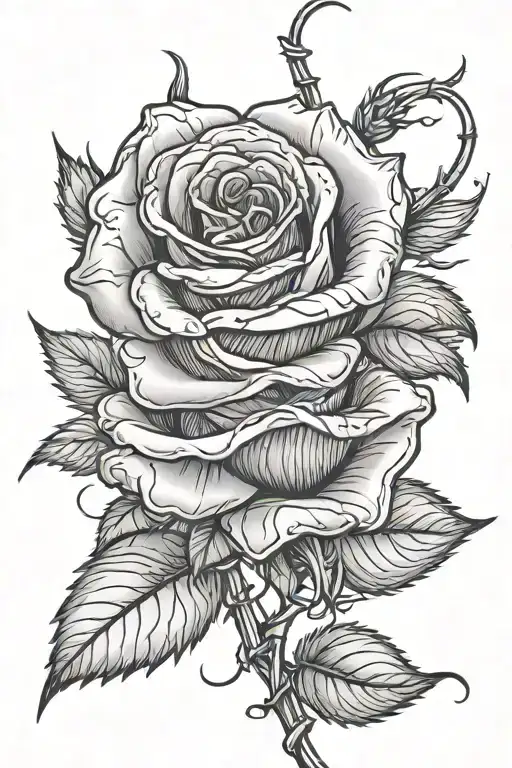 Rose with barb wire stem going tattoo design idea