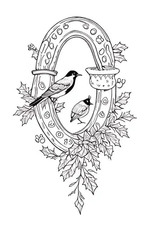 doodle sleeve featuring horse shoe, paw print, stitch, honey pot, holly, tango,  a magpie, Charlie brown, pastie,  tattoo design idea