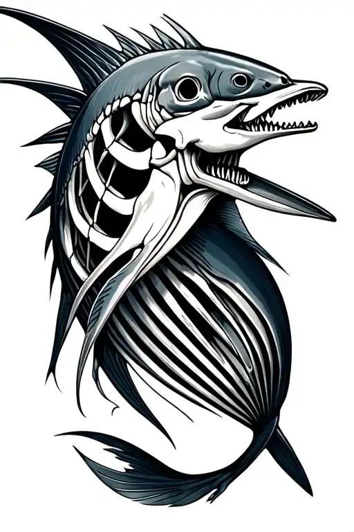 skeleton of Black Marlin tattoo design idea