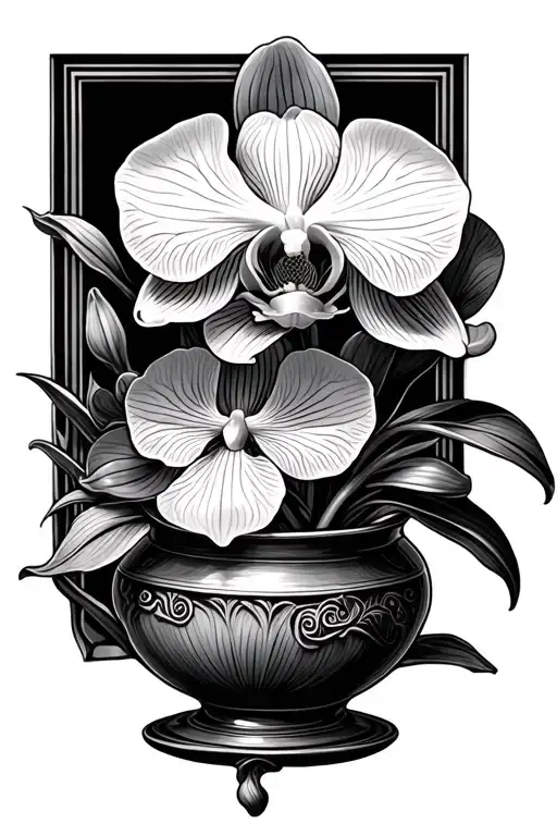 An orchid with a flower as a receptacle but in pure strokes tattoo design idea