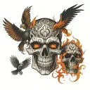 shadow figures skull fire birds tattoo design idea