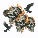 shadow figures skull fire birds tattoo design idea