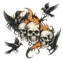 shadow figures skull fire birds tattoo design idea