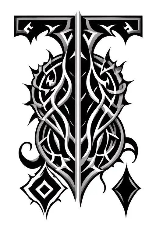 Viking runes and tribal patterns tattoo design idea