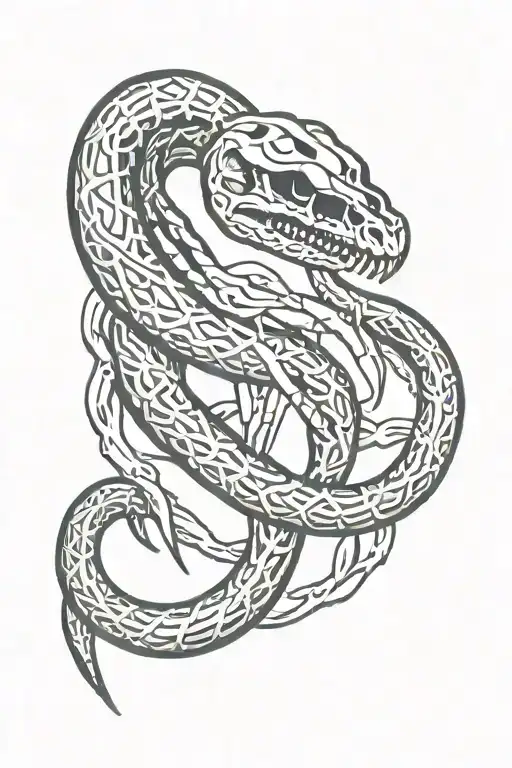 a snake chocking skeleton hand tattoo design idea