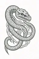 a snake chocking skeleton hand tattoo design idea