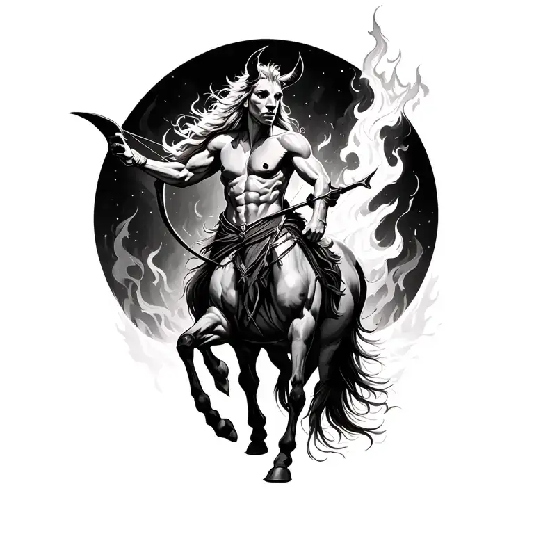 centaur archer with fire element tattoo design idea