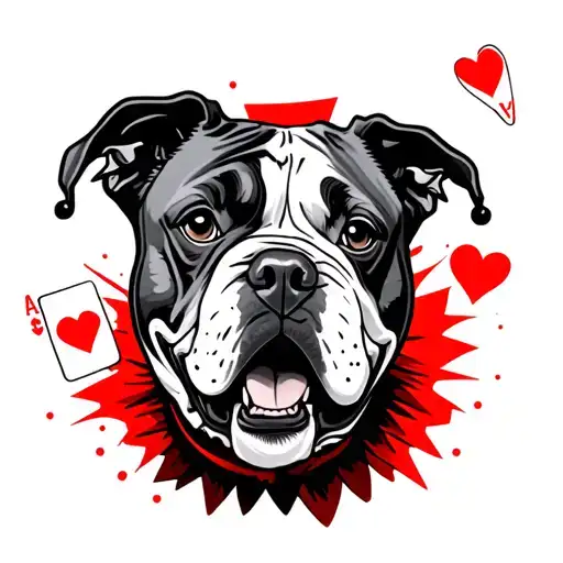 american bulldog with clown and a cards forming tattoo design idea