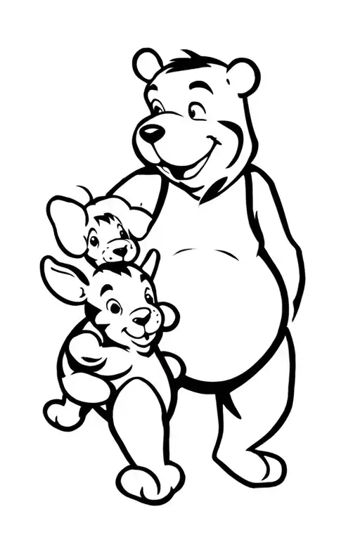 winnie the pooh, eeyore, piglet, tigger hiking tattoo design idea