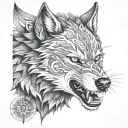Fenrir wolf in a dynamic fighting stance tattoo design idea