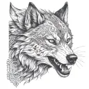 Fenrir wolf in a dynamic fighting stance tattoo design idea