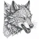 Fenrir wolf in a dynamic fighting stance tattoo design idea
