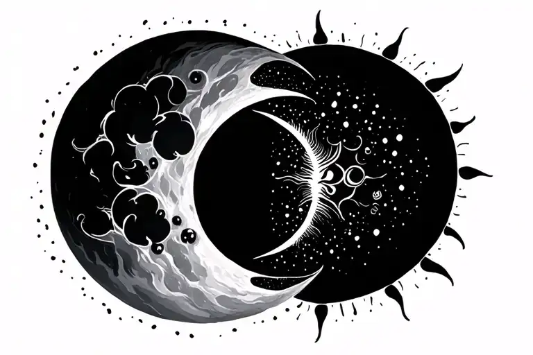 half moon half sun to show the dark in life a d bright in live tattoo design idea