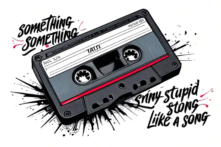 cassette audio with scotch write something stupid like a song name tattoo design idea