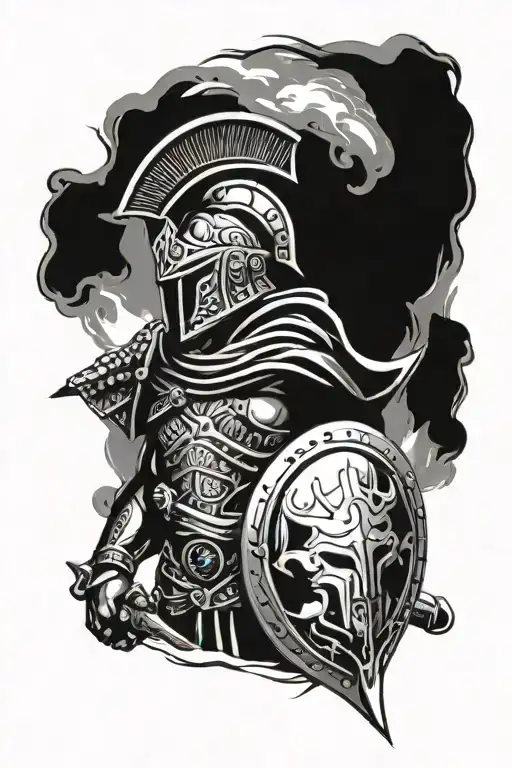 Spartan warrior holding shield tattoo design idea