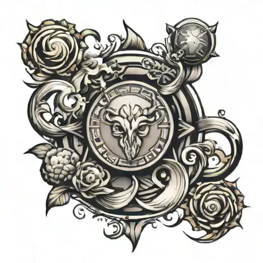 Create an arm sleeve tattoo using an earth Capricorn sign tattoo design idea