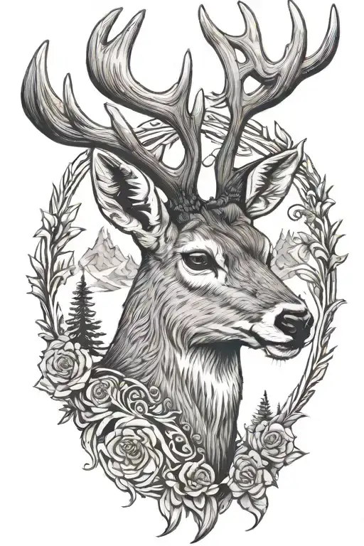 mule deer head tattoo design idea