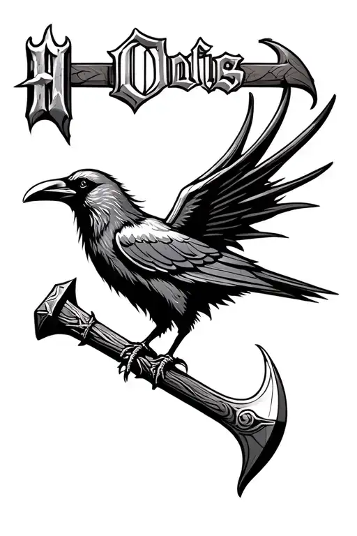thors hammer with crow and Odin name tattoo tattoo design idea