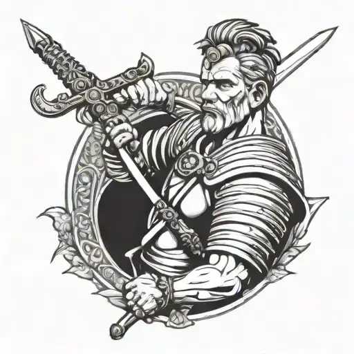 roman general holding saber tattoo design idea