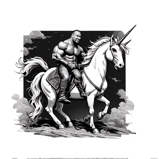 Dwayne the rock Johnson riding a unicorn tattoo design idea