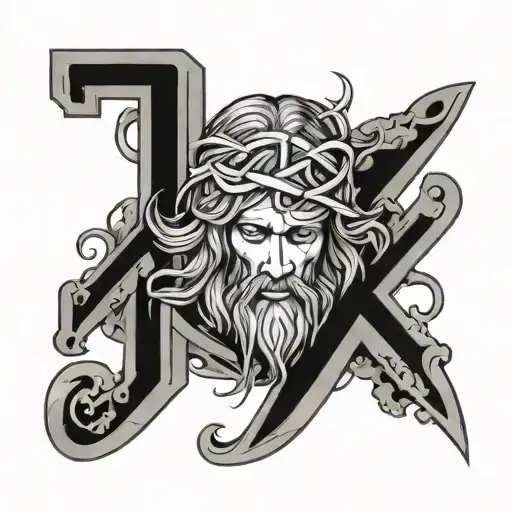A symbolic tattoo combining elements of Jesus Christ, effort, and discipline in a unique and abstract way, with the date 22/09/2024 subtly incorporated into the overall composition tattoo design idea