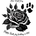 roses and dogs pawprint and his name and birthday day and death date  tattoo design idea