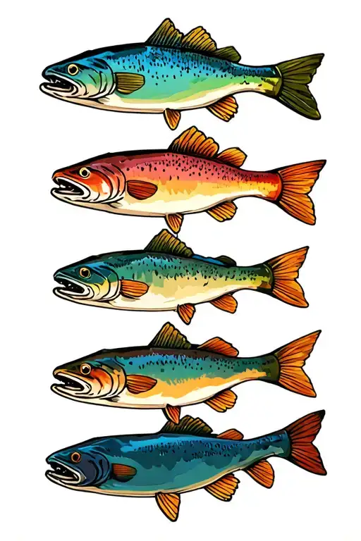 rainbow trout, catfish, crappie, Christ, mountain lake, family, America, freedom tattoo design idea