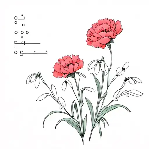 morse code with carnations and snowdrops tattoo design idea