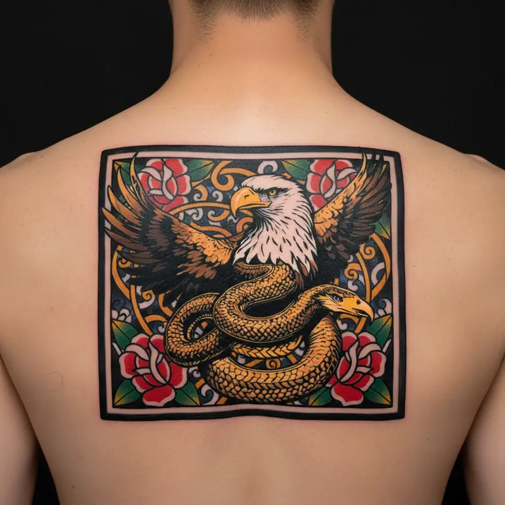 Eagle holding on to a snake tattoo design idea