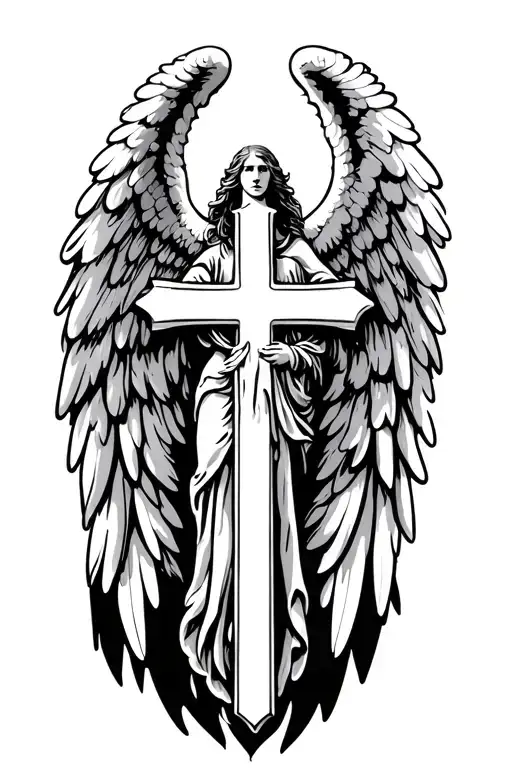 cross with angel wings tattoo design idea