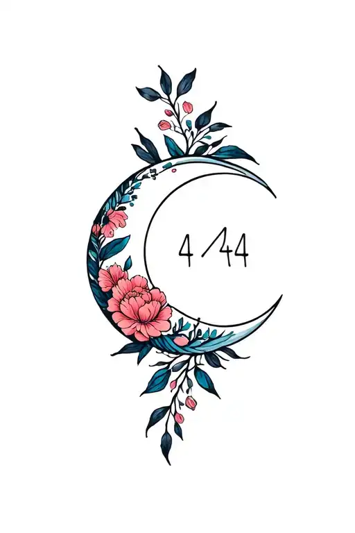 floral , moon, 444, tattoo design idea