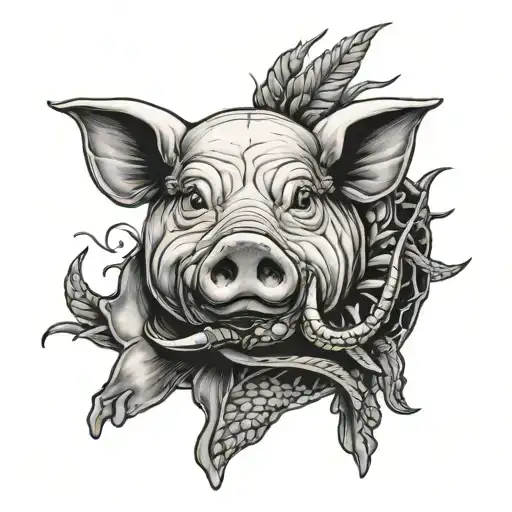 pig and crawfish in one body tattoo design idea