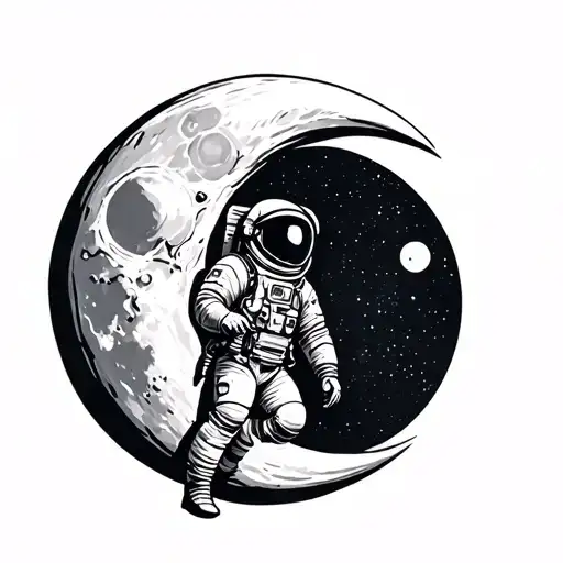 Astronaut on Half moon tattoo design idea