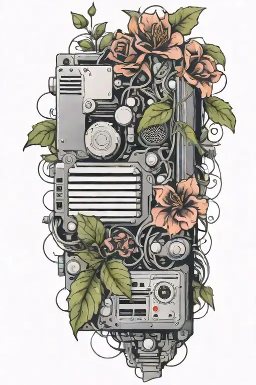 motherboard, computer, flower, vine tattoo design idea
