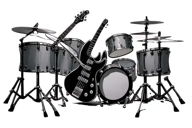 bass guitar and drums mixed together tattoo design idea