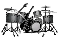 bass guitar and drums mixed together tattoo design idea