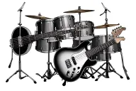 bass guitar and drums mixed together tattoo design idea